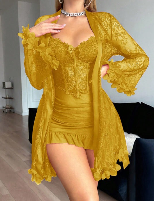 Conjunto Premium Sedusiene – Robe + Camisola Corpete Vinho