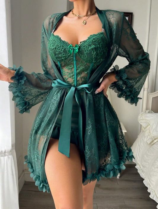 Conjunto Premium Sedusiene – Robe + Camisola Corpete Vinho