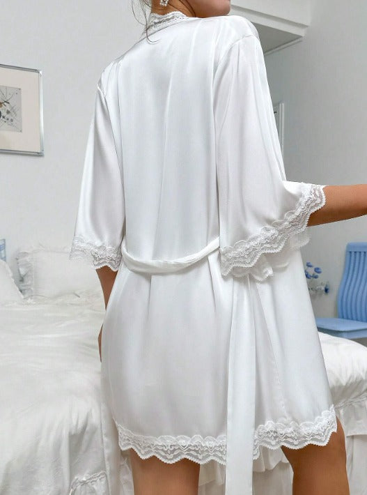 Conjunto Premium Noiva Blanc – Robe de Cetim + Camisola de Renda