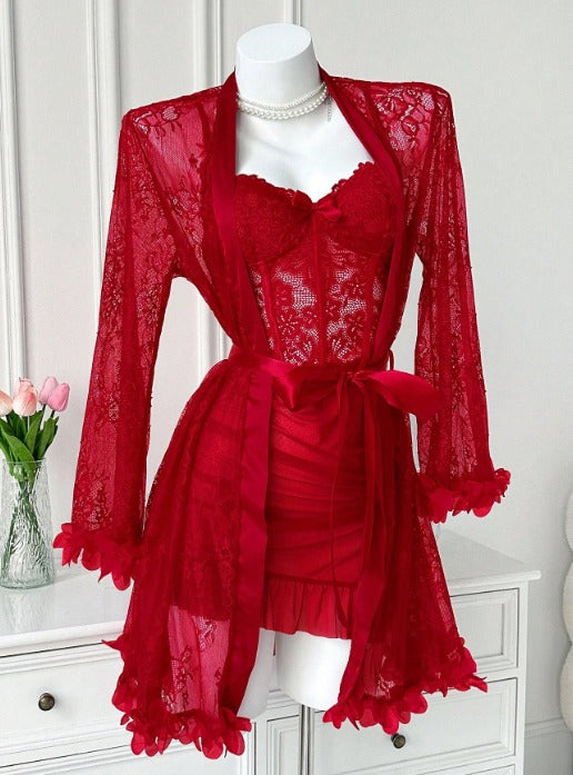 Conjunto Premium Sedusiene – Robe + Camisola Corpete Vinho