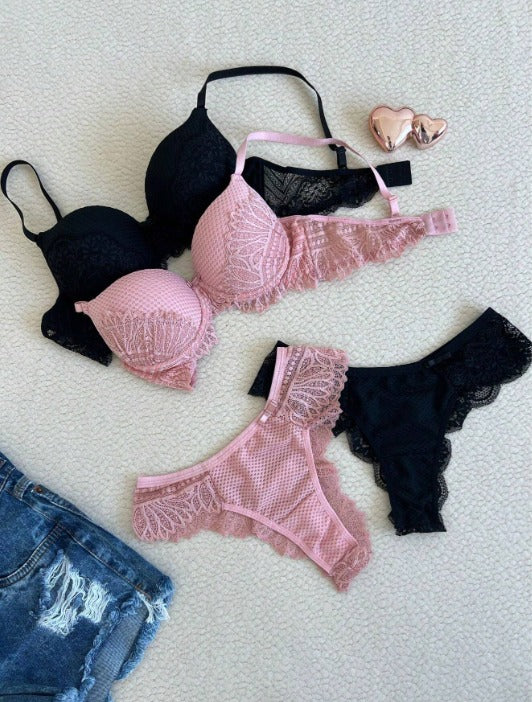 🛍️ Kit Duas Cores Lingerie Premium Jade & Noir (Leve 2 Conjuntos)