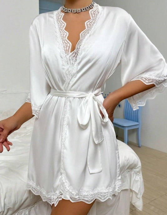 Conjunto Premium Noiva Blanc – Robe de Cetim + Camisola de Renda