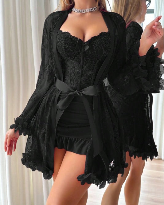 Conjunto Premium Sedusiene – Robe + Camisola Corpete Vinho