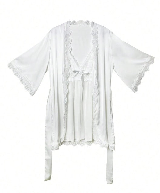 Conjunto Premium Noiva Blanc – Robe de Cetim + Camisola de Renda