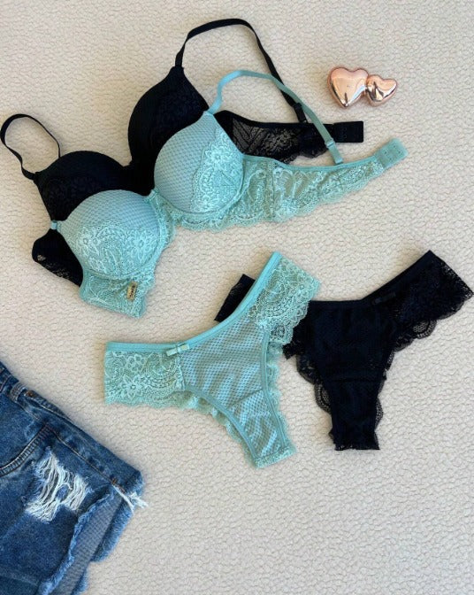🛍️ Kit Duas Cores Lingerie Premium Jade & Noir (Leve 2 Conjuntos)
