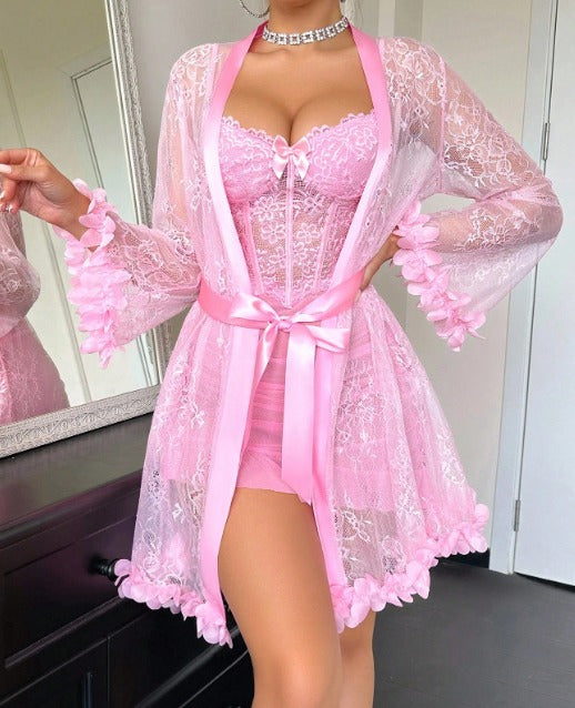 Conjunto Premium Sedusiene – Robe + Camisola Corpete Vinho