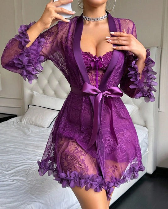 Conjunto Premium Sedusiene – Robe + Camisola Corpete Vinho